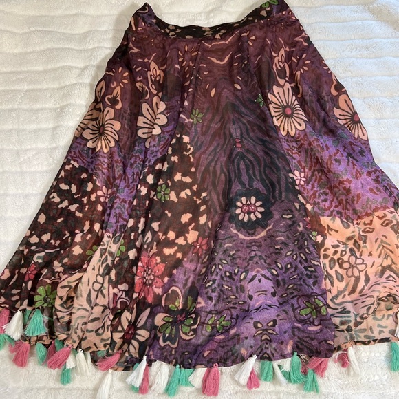 J Peterman 12 Purple Floral A Line Full Modest Maxi Skirt with fringes - Picture 15 of 15